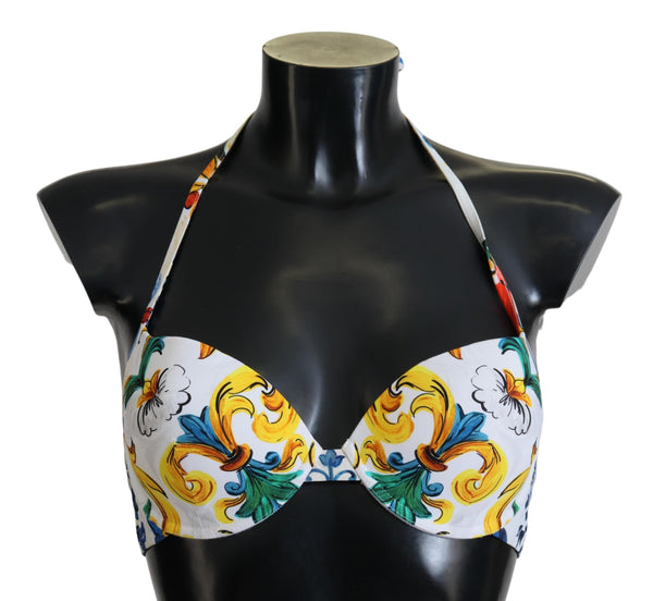 White Majolica Beachwear Swimwear Bikini Top Dolce & Gabbana