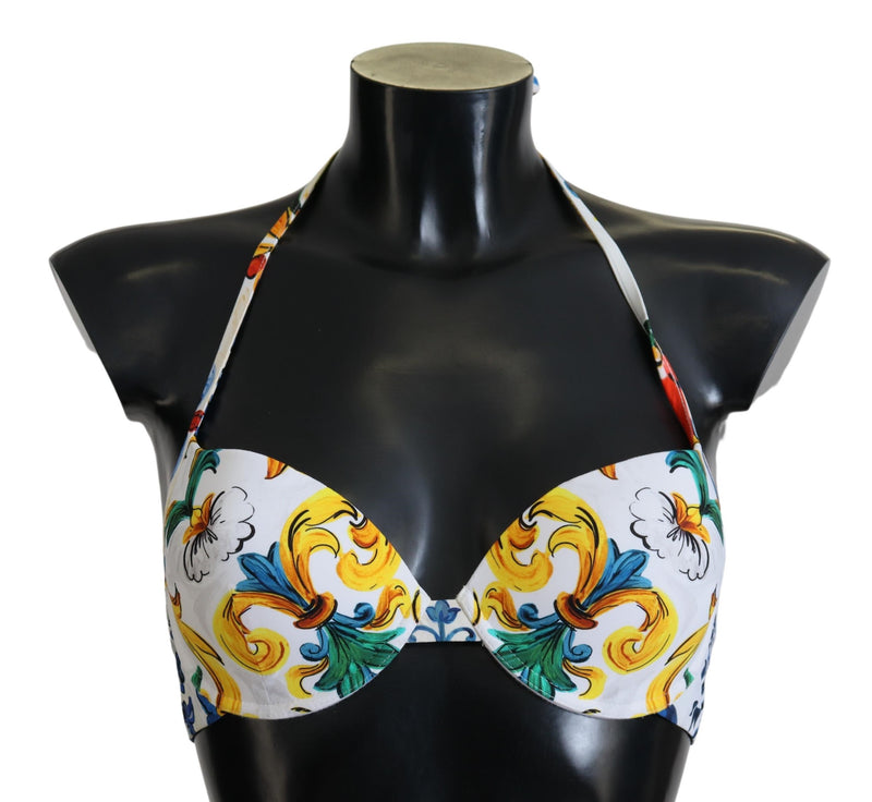 White Majolica Beachwear Swimwear Bikini Top Dolce & Gabbana