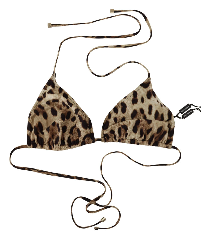 Brown Leopard Halter Beachwear Swimwear Bikini Top Dolce & Gabbana