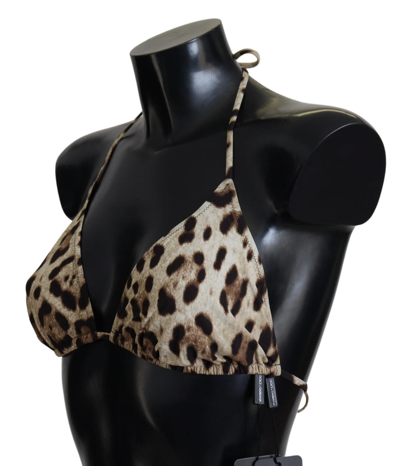 Brown Leopard Halter Beachwear Swimwear Bikini Top Dolce & Gabbana