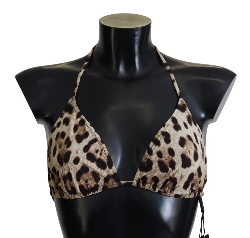 Brown Leopard Halter Beachwear Swimwear Bikini Top Dolce & Gabbana