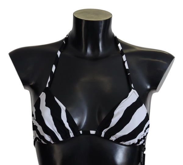 Black White Zebra Halter Swimwear Bikini Top Dolce & Gabbana