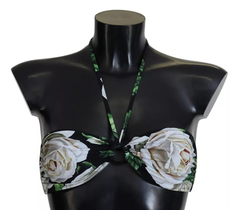 Black Floral Halter Beachwear Swimwear Bikini Top Dolce & Gabbana