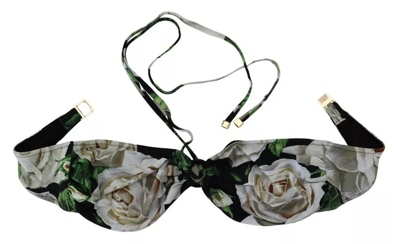 Black Floral Halter Beachwear Swimwear Bikini Top Dolce & Gabbana