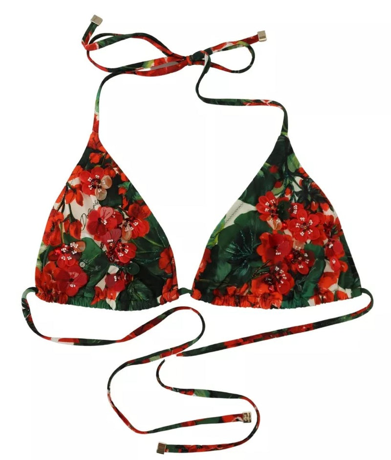 Multicolor Geranium Halter Beachwear Bikini Top Dolce & Gabbana