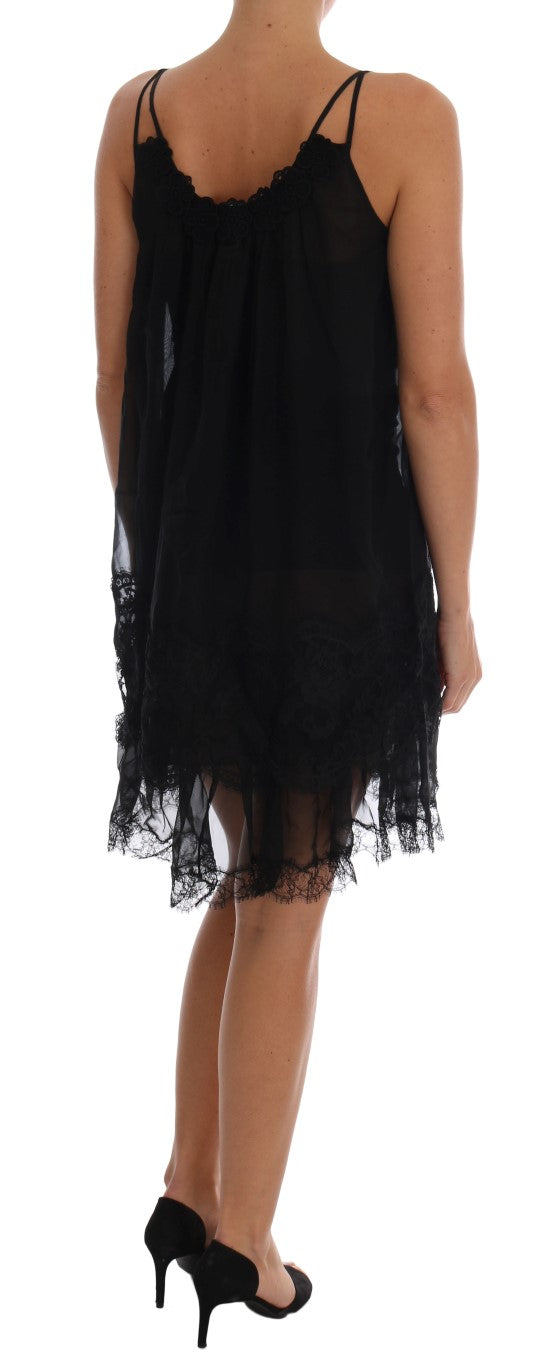 Elegant Black Silk Lace Chemise Dress Dolce & Gabbana