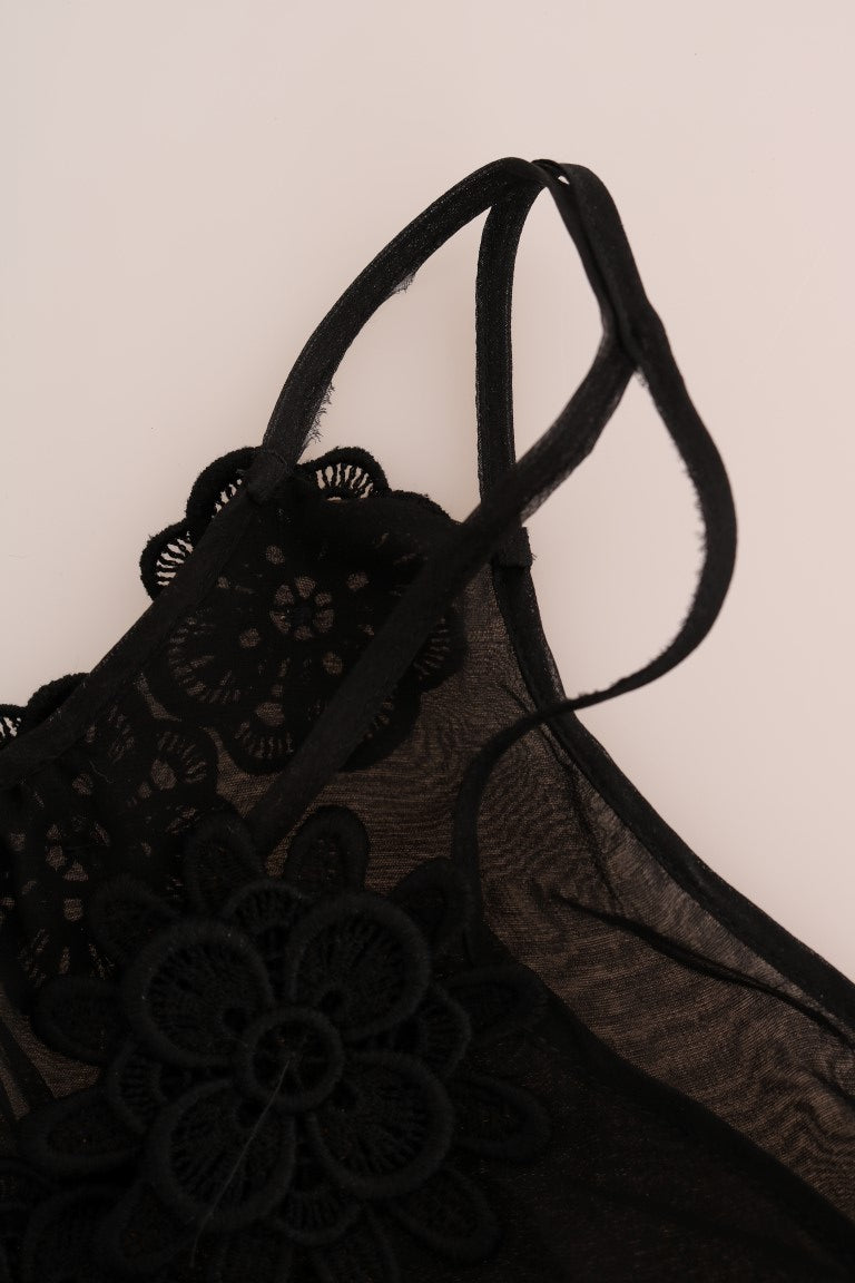 Elegant Black Silk Lace Chemise Dress Dolce & Gabbana