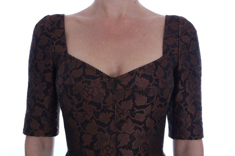 Black Brown Floral Brocade A-Line Dress Dolce & Gabbana