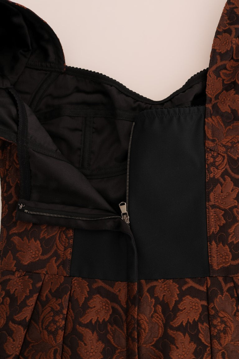 Black Brown Floral Brocade A-Line Dress Dolce & Gabbana