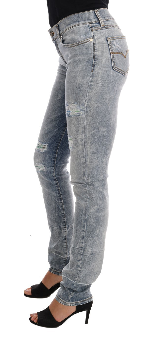 Chic Light Blue Torn Slim Fit Jeans Versace Jeans