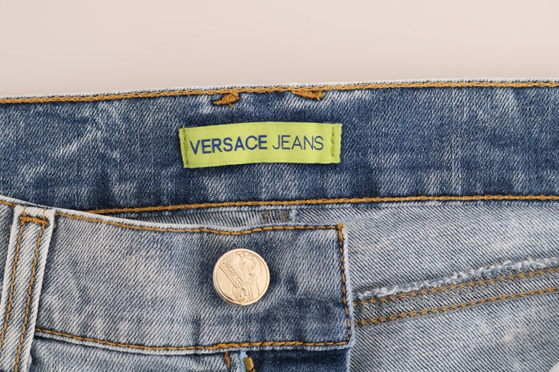 Chic Light Blue Torn Slim Fit Jeans Versace Jeans