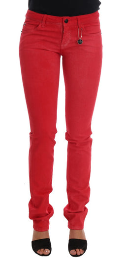 Radiant Red Super Slim Designer Jeans Costume National