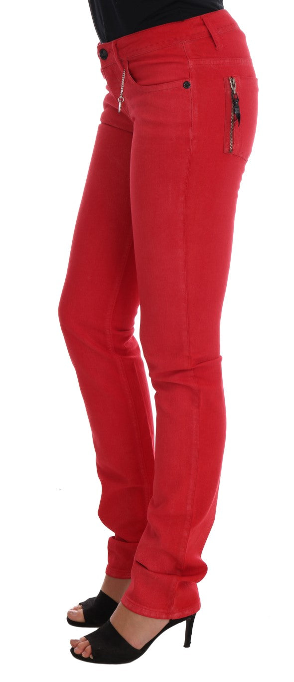 Radiant Red Super Slim Designer Jeans Costume National