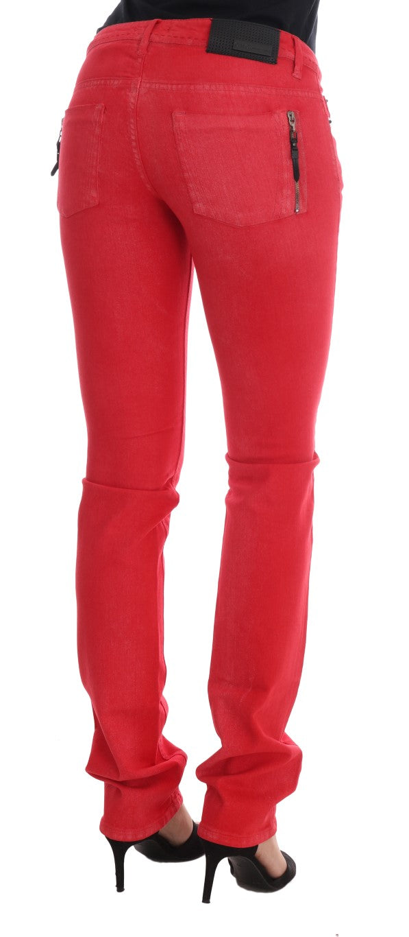 Radiant Red Super Slim Designer Jeans Costume National