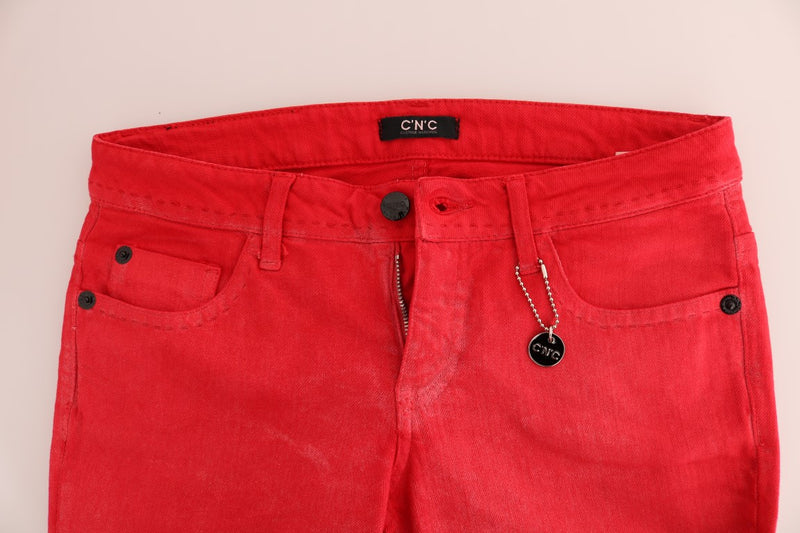 Radiant Red Super Slim Designer Jeans Costume National