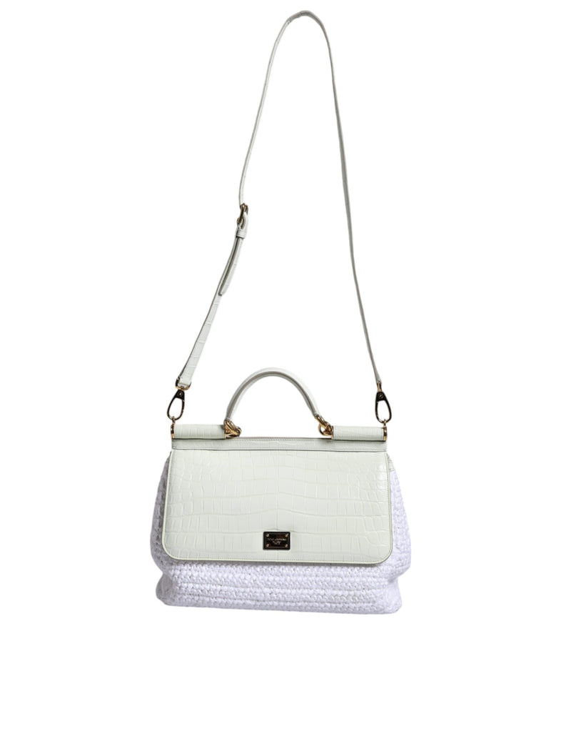 White Rafia Leather SICILY Crossbody Bag Dolce & Gabbana
