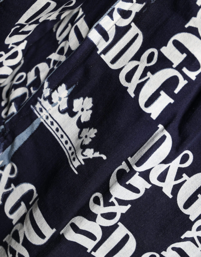 Blue Crown Logo Print Slim Fit Cotton Shirt Dolce & Gabbana