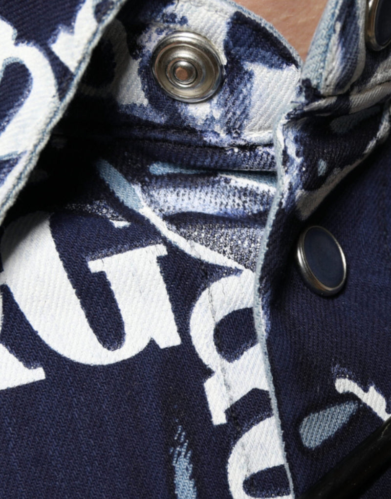 Blue Crown Logo Print Slim Fit Cotton Shirt Dolce & Gabbana