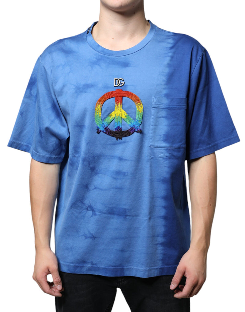 Blue Tie-Dye Peace Sign Cotton T-shirt Dolce & Gabbana