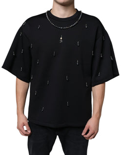 Black Polyester Necklace Embellished T-shirt Dolce & Gabbana