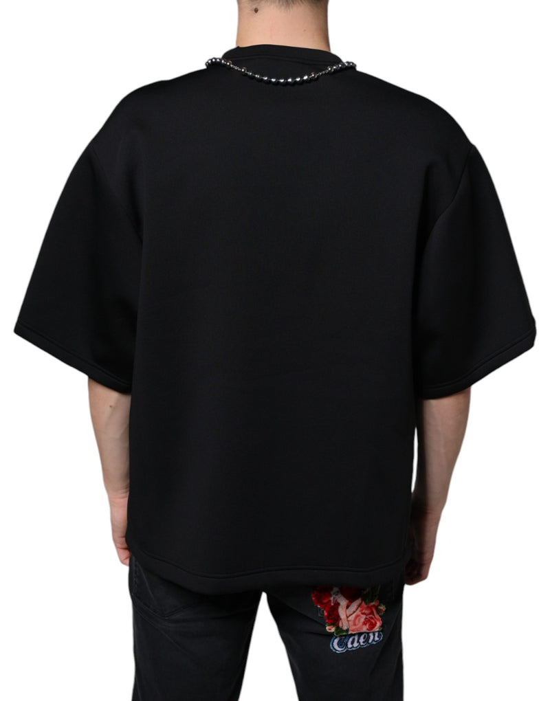 Black Polyester Necklace Embellished T-shirt Dolce & Gabbana