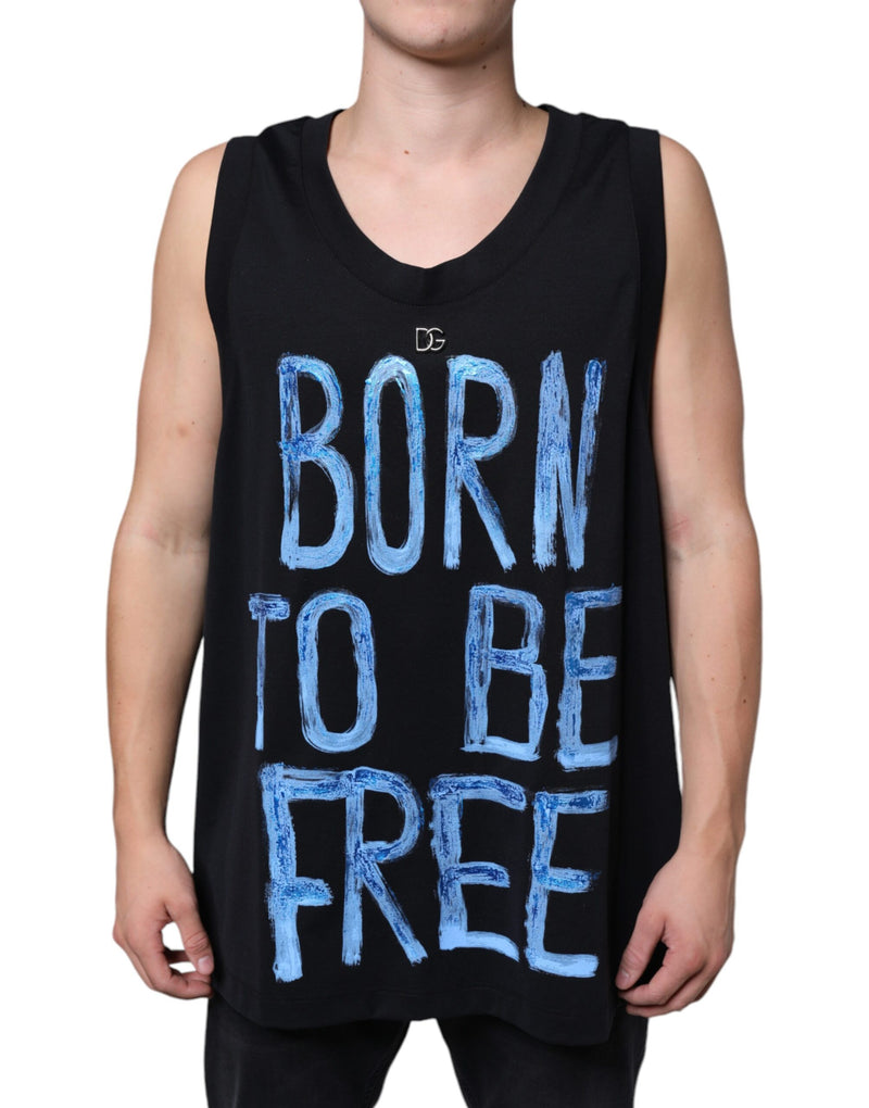 Black Cotton Born To Be Free Sleeveless T-shirt Dolce & Gabbana