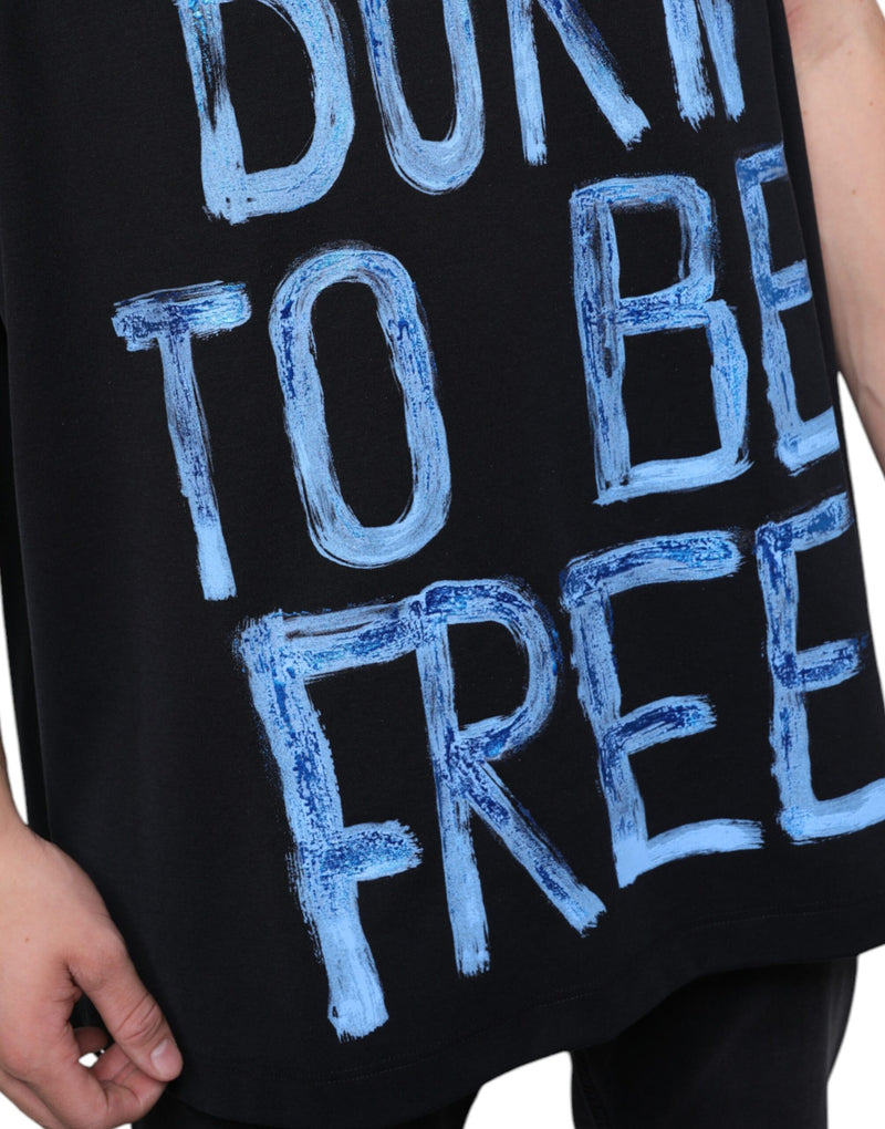 Black Cotton Born To Be Free Sleeveless T-shirt Dolce & Gabbana