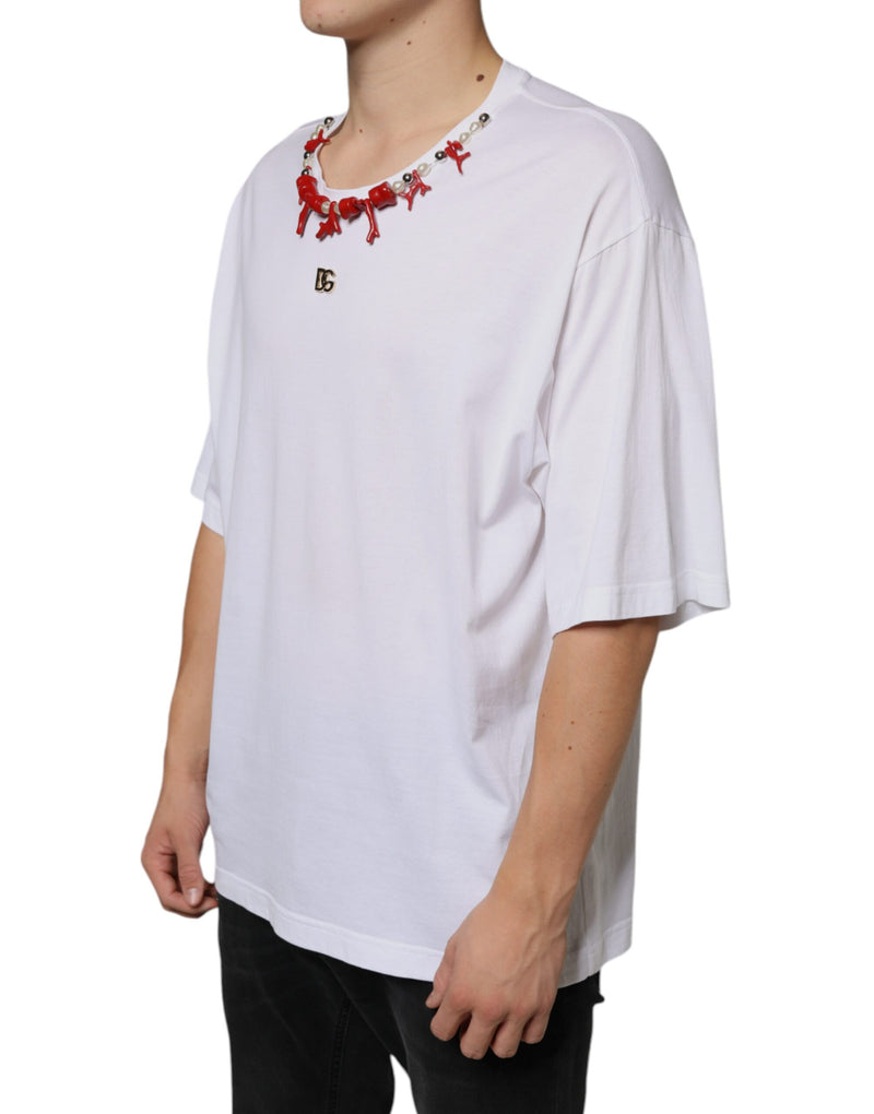 White Cotton Necklace Embellished T-shirt Dolce & Gabbana