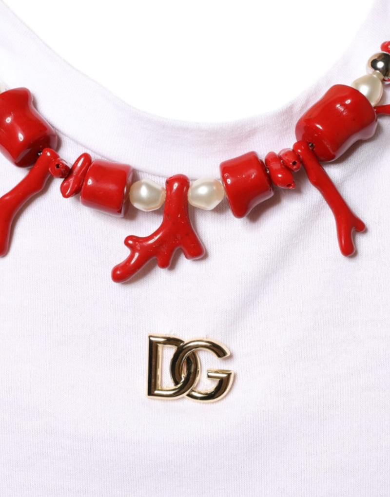 White Cotton Necklace Embellished T-shirt Dolce & Gabbana