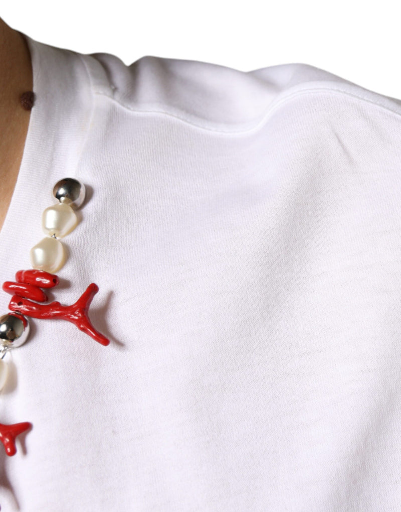 White Cotton Necklace Embellished T-shirt Dolce & Gabbana