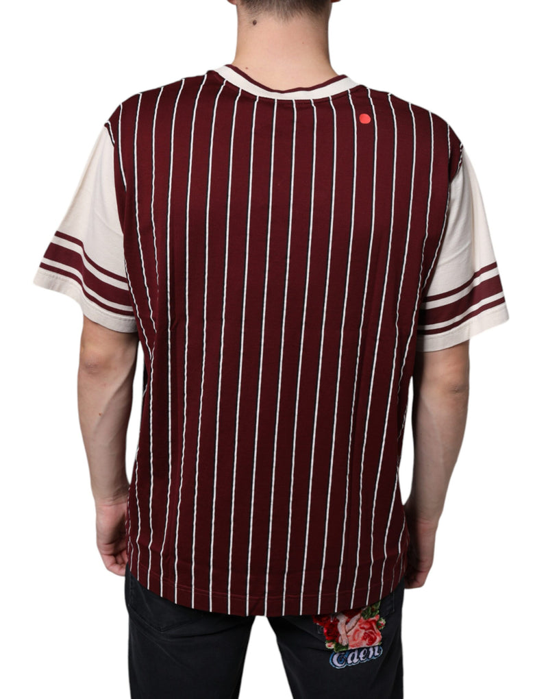 Maroon Stripes Cotton Logo V-neck T-shirt Dolce & Gabbana