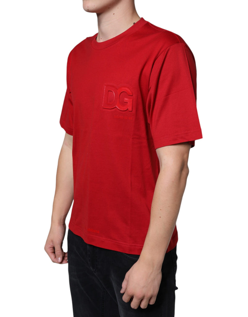 Red Cotton DG Logo Print Crew Neck T-shirt Dolce & Gabbana