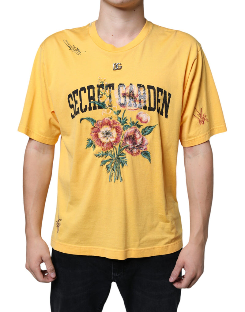 Yellow Secret Graden Floral Cotton Crew Neck T-shirt Dolce & Gabbana