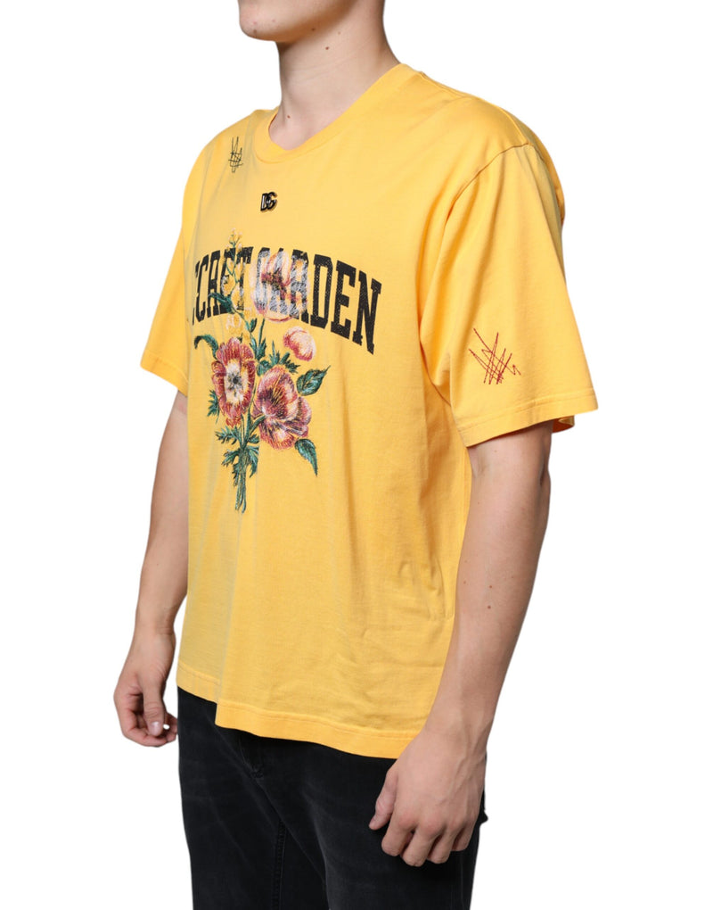 Yellow Secret Graden Floral Cotton Crew Neck T-shirt Dolce & Gabbana