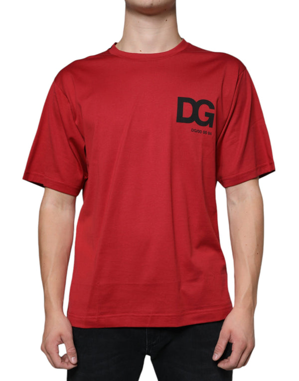 Red Cotton DG Logo Print Crew Neck T-shirt Dolce & Gabbana