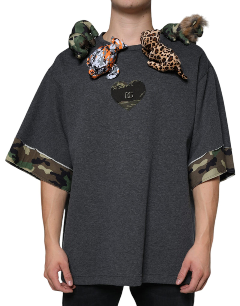 Gray Camouflage Animal Stuff Cotton T-shirt Dolce & Gabbana