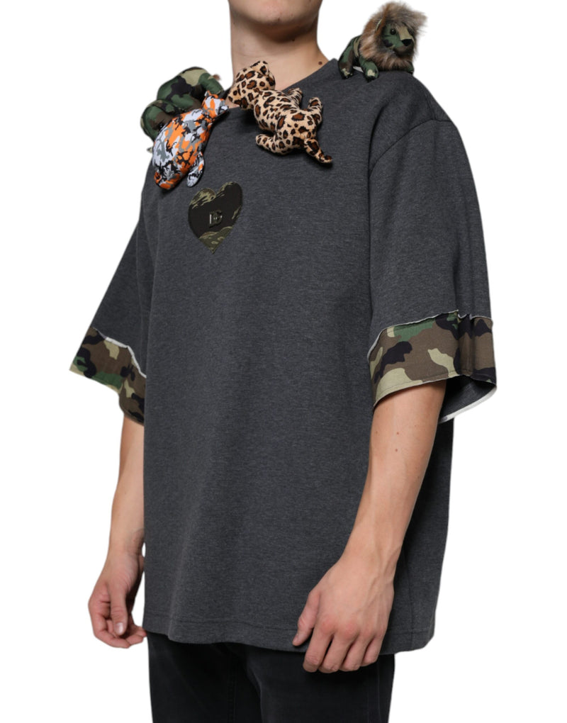 Gray Camouflage Animal Stuff Cotton T-shirt Dolce & Gabbana