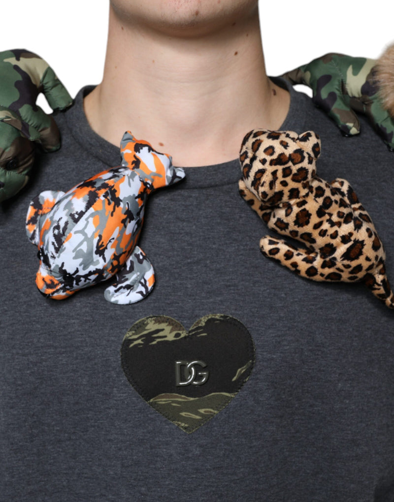 Gray Camouflage Animal Stuff Cotton T-shirt Dolce & Gabbana