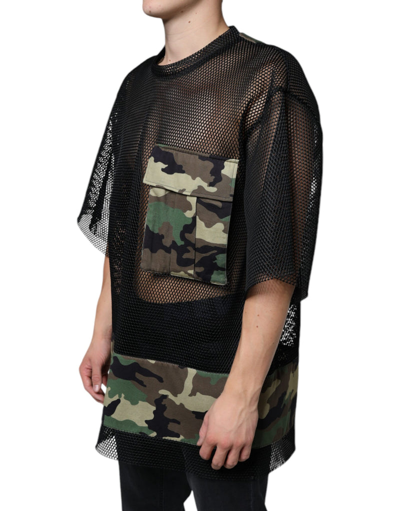 Black Mesh Camouflage Short Sleeves T-shirt Dolce & Gabbana