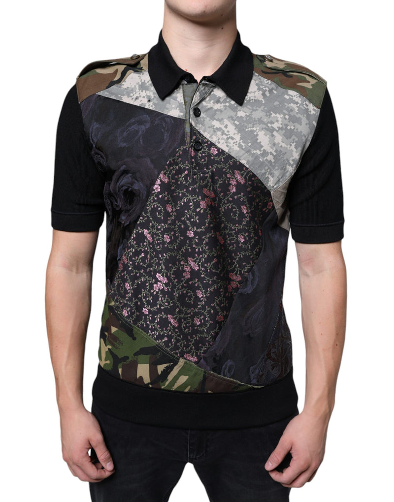 Multicolor Camouflage Patchwork Silk Polo T-shirt Dolce & Gabbana