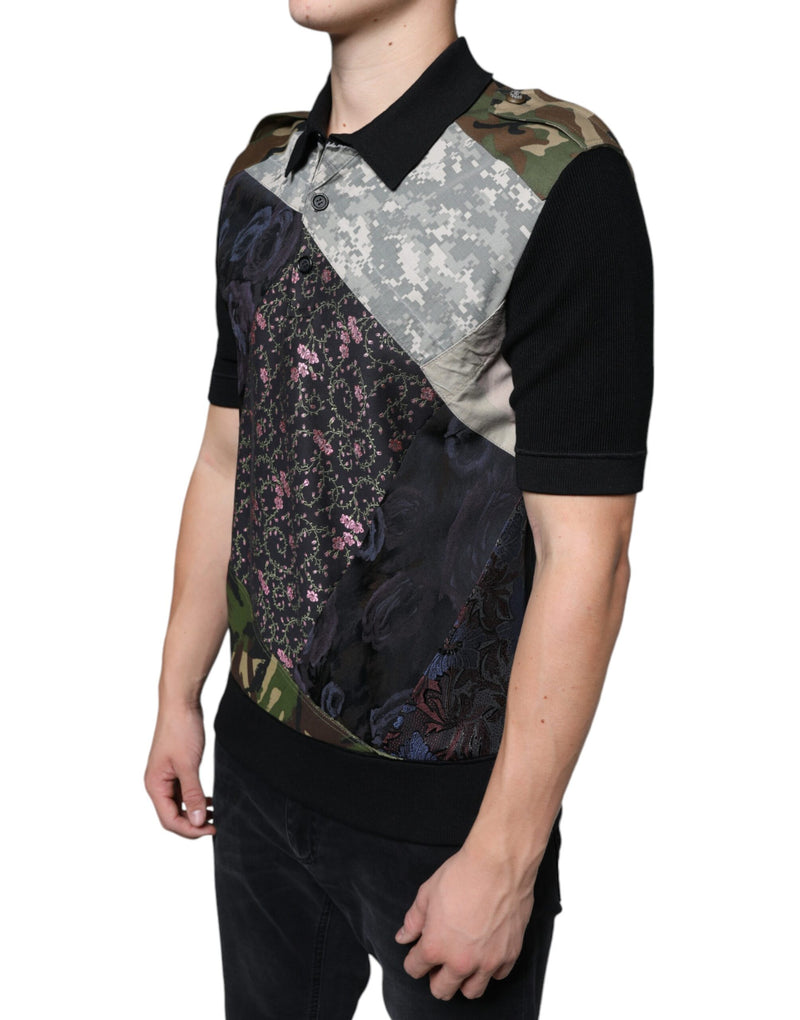 Multicolor Camouflage Patchwork Silk Polo T-shirt Dolce & Gabbana