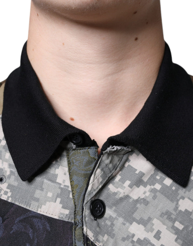 Multicolor Camouflage Patchwork Silk Polo T-shirt Dolce & Gabbana