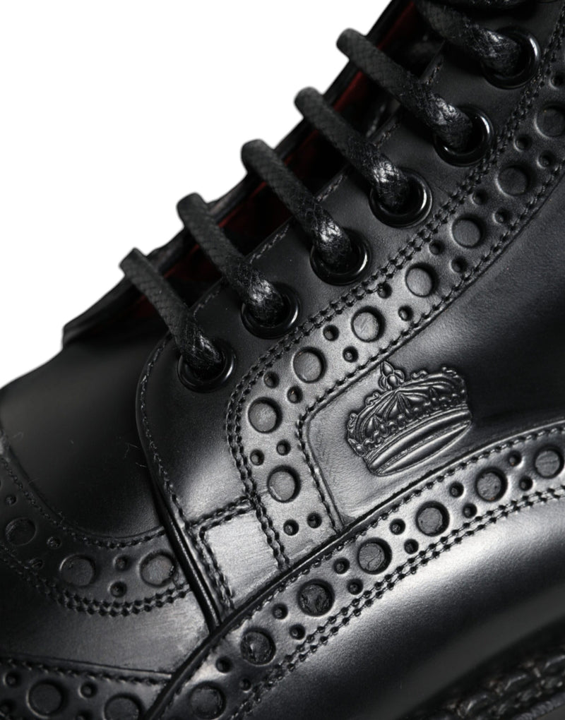 Black Leather Lace Up Mid Calf Boots Shoes Dolce & Gabbana