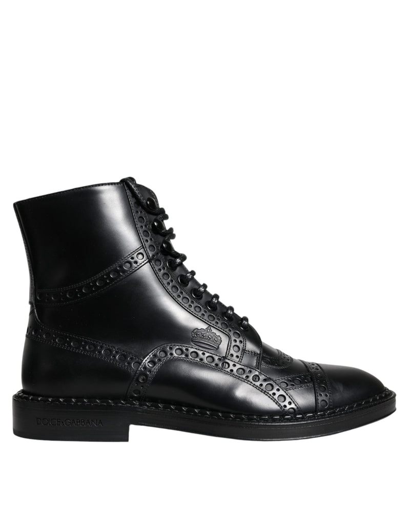 Black Leather Lace Up Mid Calf Boots Shoes Dolce & Gabbana