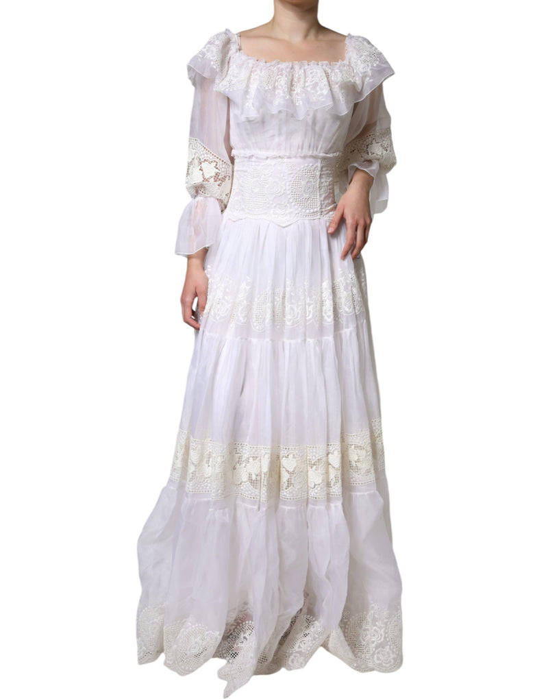 White Floral Lace Corset Cotton Maxi Dress Dolce & Gabbana