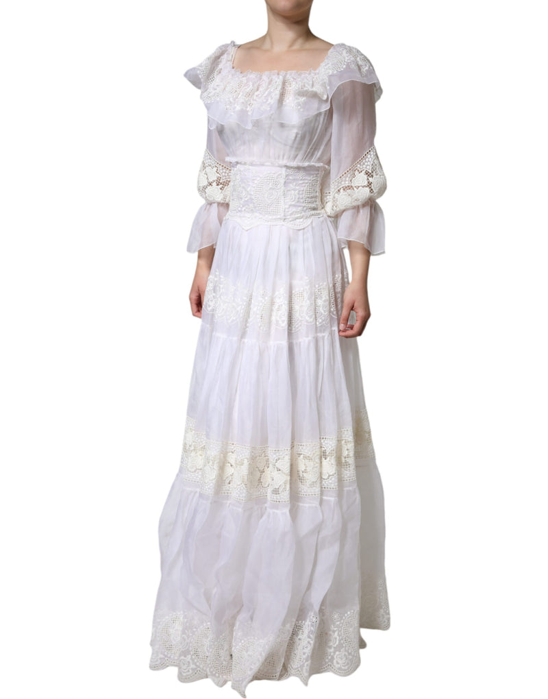 White Floral Lace Corset Cotton Maxi Dress Dolce & Gabbana