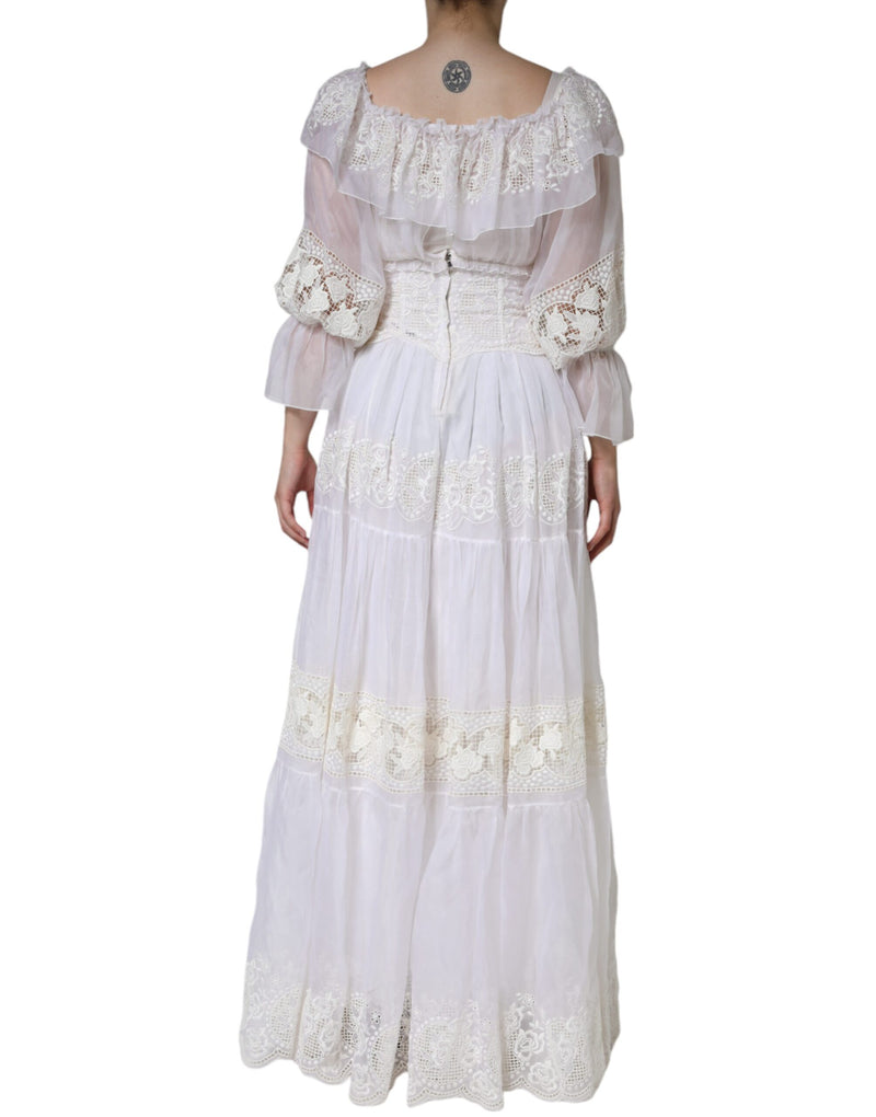 White Floral Lace Corset Cotton Maxi Dress Dolce & Gabbana