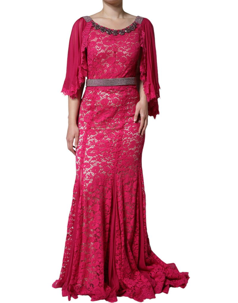 Pink Lace Crystal Sheath Long Gown Dress Dolce & Gabbana