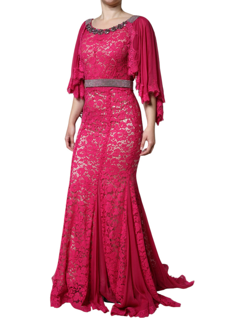 Pink Lace Crystal Sheath Long Gown Dress Dolce & Gabbana