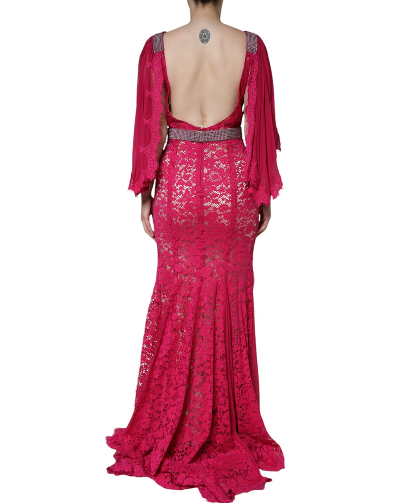 Pink Lace Crystal Sheath Long Gown Dress Dolce & Gabbana